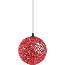 Kesoto DIA.20CM Rattan Top Şekli Kolye Abajur Asılı Loft Tavan Lambası Ev Oturma Odası Için Yemek Odası Yatak Odası Dekor - Kırmızı