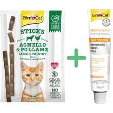 Gimcat Multivitamin Kedi Macunu 20 gr ve Gimcat Kuzu Etli Tavuklu Tahılsız Ödül Çubukları 4'lü 20GR