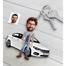 BK Kişiye Özel Bay Fıat Egea Figürlü Plakalı Ahşap Karikatür Anahtarlık-3