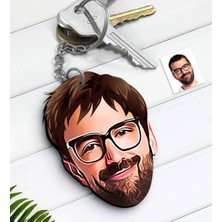 BK Kişiye Özel Erkek Yüz Karikatürlü Ahşap Anahtarlık-1