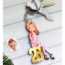 BK Kişiye Özel Bayan Doğum Günü Karikatürlü Ahşap Anahtarlık-10