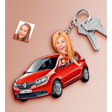 BK Kişiye Özel Bayan Renault Sandero Figürlü Plakalı Ahşap Karikatür Anahtarlık