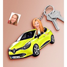 BK Kişiye Özel Bayan Renault Megane Hatchback Figürlü Plakalı Ahşap Karikatür Anahtarlık