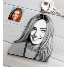 BK Kişiye Özel Bayan Soyut Karakalem Ahşap Anahtarlık-12