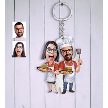 BK Kişiye Özel Aşçı Çift Karikatür Anahtarlık
