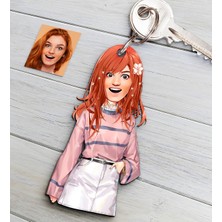 BK Kişiye Özel Bayan Anime Bebek Karikatürlü Ahşap Anahtarlık-2