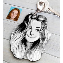 BK Kişiye Özel Bayan Soyut Karakalem Ahşap Anahtarlık-4