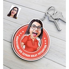 BK Kişiye Özel Bayan Kolay Yetişmiyor Karikatürlü Ahşap Anahtarlık-3