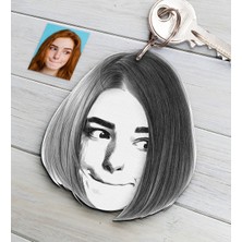 BK Kişiye Özel Bayan Soyut Karakalem Ahşap Anahtarlık-8