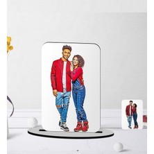 BK Kişiye Özel Tam Boy Baskılı Sevgililer Karikatürlü Ahşap Biblo-1