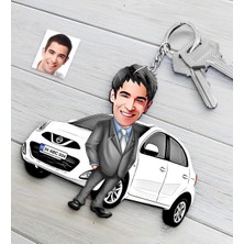 BK Kişiye Özel Bay Nissan Micra Figürlü Plakalı Ahşap Karikatür Anahtarlık