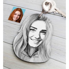 BK Kişiye Özel Bayan Soyut Karakalem Ahşap Anahtarlık-23