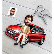 BK Kişiye Özel Bay Hyundai I20 Figürlü Plakalı Ahşap Karikatür Anahtarlık