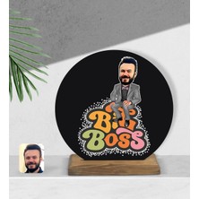 BK Kişiye Özel Erkek Big Boss Karikatürlü Yuvarlak Ahşap Biblo-3