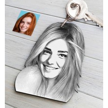 BK Kişiye Özel Bayan Soyut Karakalem Ahşap Anahtarlık-14