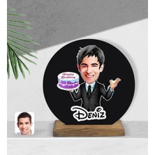 BK Kişiye Özel Erkek Doğum Günü Karikatürlü Yuvarlak Ahşap Biblo-2