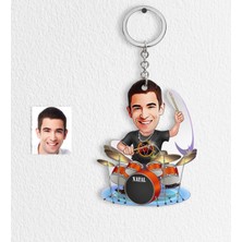 BK Kişiye Özel Bay Baterist Karikatür Anahtarlık - 1