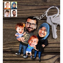 BK Kişiye Özel Aile Karikatürlü Ahşap Anahtarlık - 3