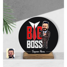 BK Kişiye Özel Erkek Big Boss Karikatürlü Yuvarlak Ahşap Biblo-4