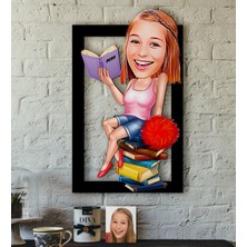 BK Kişiye Özel Bayan Öğrenci Karikatürlü 3D Ahşap Tablo-1