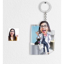 BK Kişiye Özel Bayan Veteriner Hekim Karikatür Anahtarlık - 1