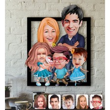 BK Kişiye Özel Aile Karikatürlü 3D Ahşap Tablo-7