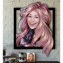 BK Kişiye Özel Kadın Karikatürlü 3D Ahşap Tablo-53