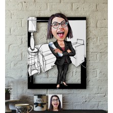 BK Kişiye Özel Bayan Iç Mimar Karikatürlü 3D Ahşap Tablo-1