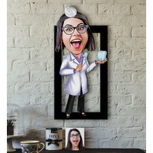 BK Kişiye Özel Bayan Diş Hekimi Karikatürlü 3D Ahşap Tablo-1