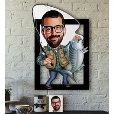 BK Kişiye Özel Bay Balıkçı Karikatürlü 3D Ahşap Tablo