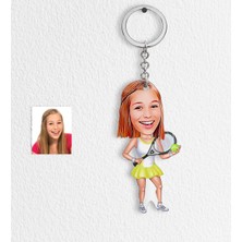 BK Kişiye Özel Bayan Tenis Oyuncusu Karikatür Anahtarlık - 2