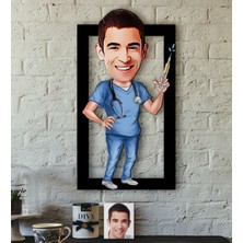 BK Kişiye Özel Bay Doktor Karikatürlü 3D Ahşap Tablo-3