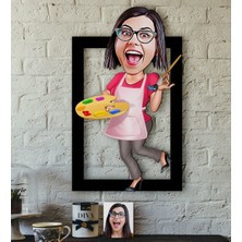 BK Kişiye Özel Bayan Ressam Karikatürlü 3D Ahşap Tablo-1