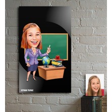 BK Kişiye Özel Bayan Öğretmen Karikatür Ahşap Tablo - 1