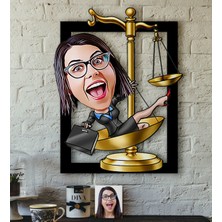 BK Kişiye Özel Bayan Avukat Karikatürlü 3D Ahşap Tablo-4