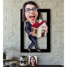 BK Kişiye Özel Bayan Emlakçı Karikatürlü 3D Ahşap Tablo-1