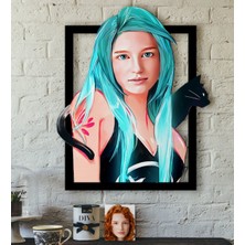 BK Kişiye Özel Kedili Kız Karikatürlü 3D Ahşap Tablo-1