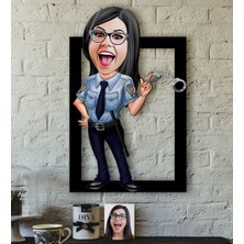 BK Kişiye Özel Bayan Polis Karikatürlü 3D Ahşap Tablo-1