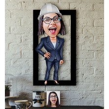 BK Kişiye Özel Bayan Mühendis Karikatürlü 3D Ahşap Tablo