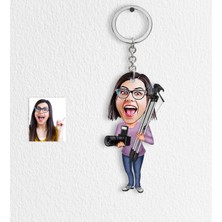 BK Kişiye Özel Bayan Profesyonel Fotoğrafçı Karikatür Anahtarlık - 1