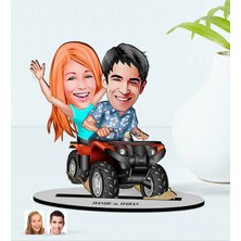 Bk Gift Kişiye Özel Atv Sürücüsü Sevgililer Karikatürlü Ahşap Biblo Model-1