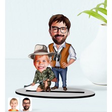BK Kişiye Özel Baba Oğul Karikatürlü Ahşap Biblo Model-1