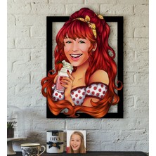 BK Kişiye Özel Kadın Karikatürlü 3D Ahşap Tablo-54