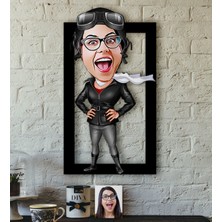 BK Kişiye Özel Bayan Pilot Karikatürlü 3D Ahşap Tablo