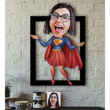 BK Kişiye Özel Süper Anne Karikatürlü 3D Ahşap Tablo-1