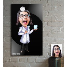 BK Kişiye Özel Bayan Diş Hekimi Karikatür Ahşap Tablo - 3
