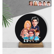 BK Kişiye Özel Aile Karikatürlü Yuvarlak Ahşap Biblo-7