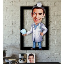 BK Kişiye Özel Bay Diş Hekimi Karikatürlü 3D Ahşap Tablo-3