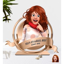 BK Kişiye Özel Kadın Animasyon Karikatürlü 3D Ahşap Biblo Plaket-18