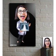 BK Kişiye Özel Bayan Radyolojist Karikatür Ahşap Tablo - 1